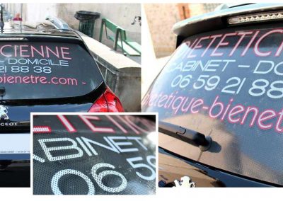 Micro perforé, arrière voiture Lucie Bessiere, dieteticienne à Céret